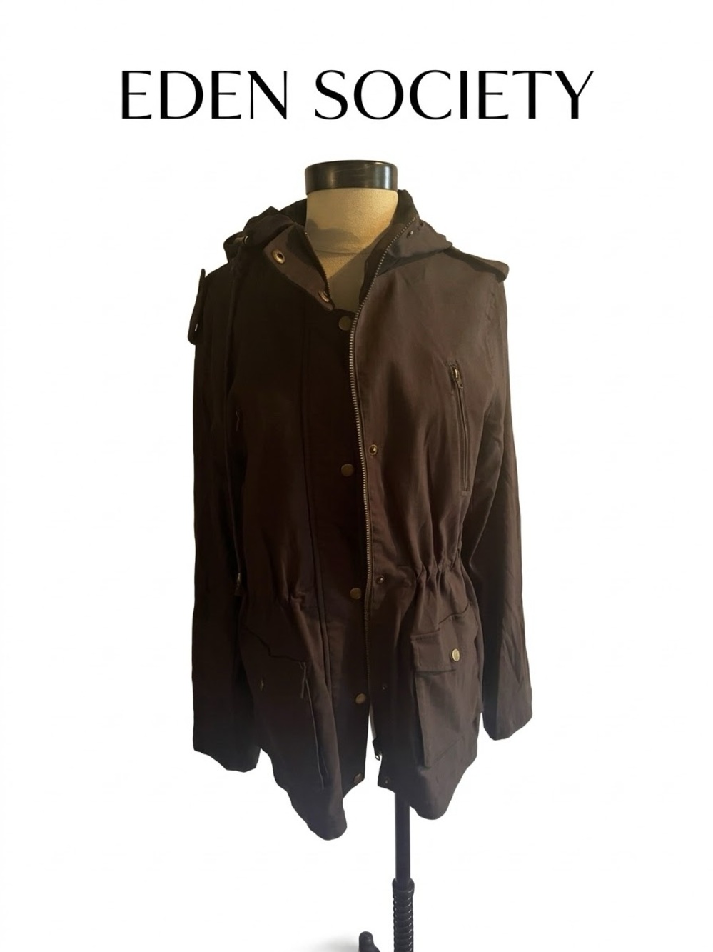 Women’s Eden Society Gray Hooded Utility Jacket Size M 0125